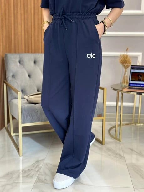 ALO Unisex Street Casual Wide Leg Sports Pants - Navy