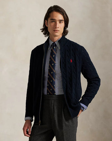 Cable-Knit Full-Zip Jumper - Navy