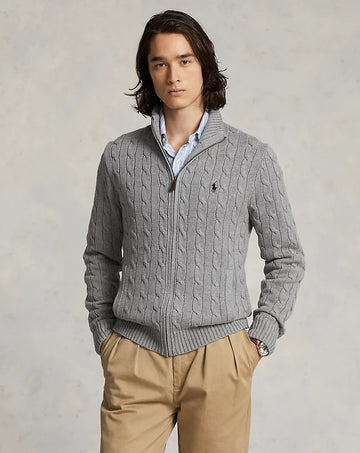 Cable-Knit Full-Zip Jumper - Grey
